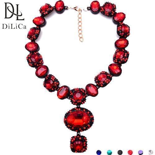 DiLiCa Gorgeous Crystal Chokers Necklaces for Women 2019 Geometric Statement Necklace Pendant Red Green Choker Necklace Jewelry