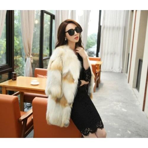 New real natural genuine fox fur coat women fashion three quarter sleeve jacket ladies outwear overcoat custom any size