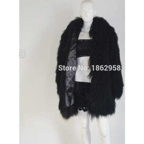 SJ034-01 Black Tailored Women Denmark Winter Real Fur Overcoats