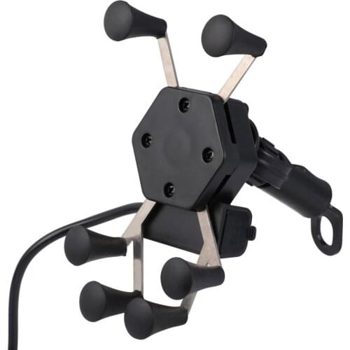 1pc Motorbike Handle Bracket Anti-theft Hand Grip Bracket 6-Claw Mobile Phone Stand (Black Mirror Base Style, Charge)