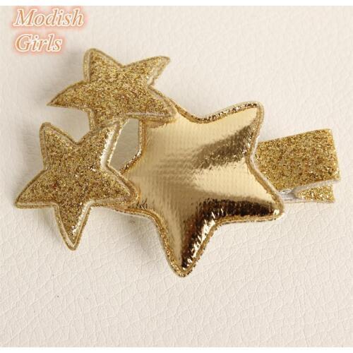12pcs/lot Newest Free Shipping Artificial Leather Bestseller Glitter Felt Hair Clip Gold Silver Barrettes Hairpin Stars