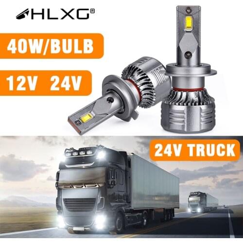 2Pcs 24V truck H7 H11 40W 25000LM CSP LED Car Headlights Conversion Globes Bulbs Beam 6000K White Car Led Light DC 9V-32V HLXG