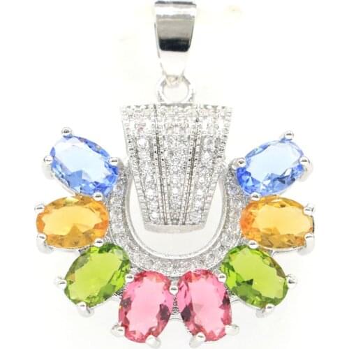 35x27mm Multi Color Golden Citrine Tourmaline Peridot Tanzanite CZ Ladies Daily Wear 925 Sterling Silver Pendant Eye Catching