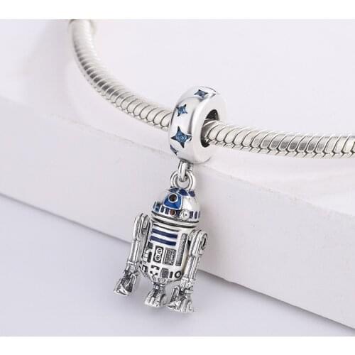 925 Sterling Silver Blue Zirconia Technology Era Movie Show Robot Pendant Charms Bracelet DIY Jewelry Making For Pandora