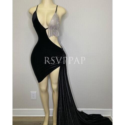 Black Short Prom Dresses 2021 Sexy Deep V-neck See Through Silver Sequin High-Low Style African Girl Party Prom Gowns