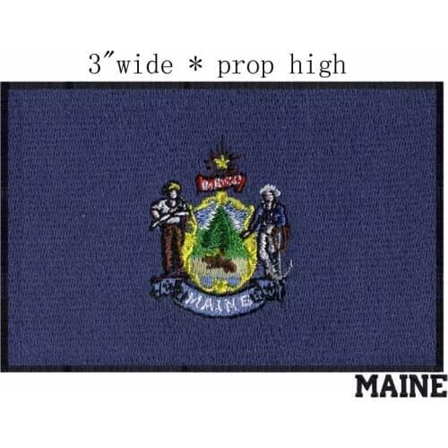 Maine Flag 3.0" wide embroidery patch for flowers/two people/mountain