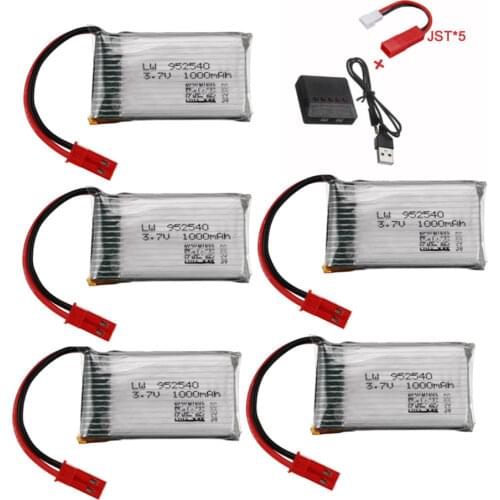 JST) 3.7V 1000mAh 25c Lipo Battery and Charger Set For HQ898B H11D H11C H11WH T64 T04 T05 F28 F29 T56 T57 RC Drone Parts