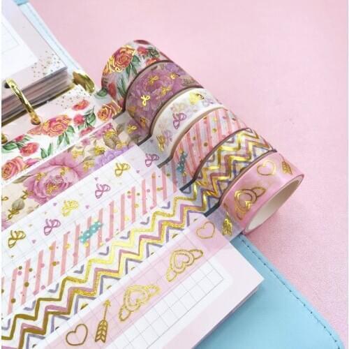 6Rolls/Set Floral Foil Washi Tape Diy Decoration Scrapbooking Planner Bowknot Masking Tape Adhesive Tape Label Sticker