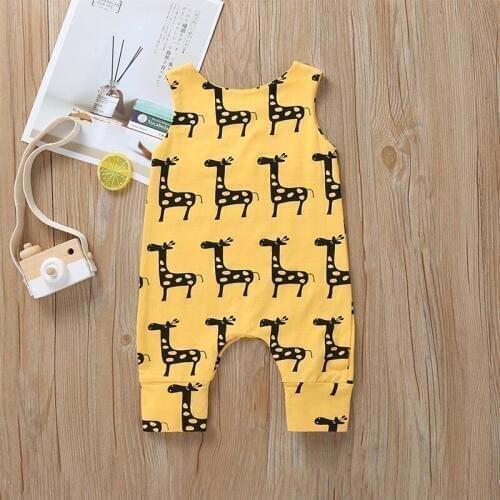 Newborn Baby Rompers 2019 Summer Cartoon Giraffe Sleeveless Cotton Yellow Infant Baby Boy Girl Jumpsuit Boy Clothes