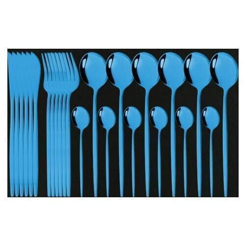 Kitchen Dinnerware Set 48Pcs Blue Gold Cutlery Set Shiny Colorful Flatware Stainless Steel Silverware Tableware Dishwasher safe