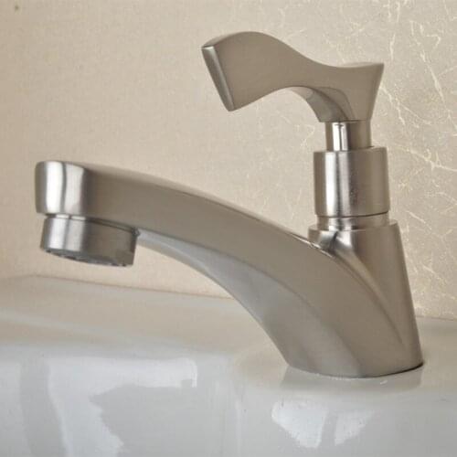 Kitchen High-quality Stainless Steel Single Hole Bathroom a Faucet Single Cold Water Tap High Class Brushed Deck Mounted