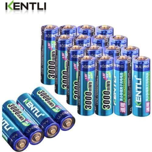 KENTLI High Capacity free shipping lithium ion batteries 3000mWh 1.5V lithium polymer battery rechargeable AA battery