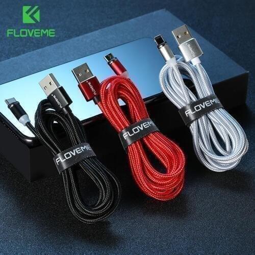 FLOVEME 1M/2M LED Magnetic USB Cable Micro USB / Type C / For Apple iPhone 11 7 8 XR Magnet Charger Cable For Redmi Note 8 Pro 7
