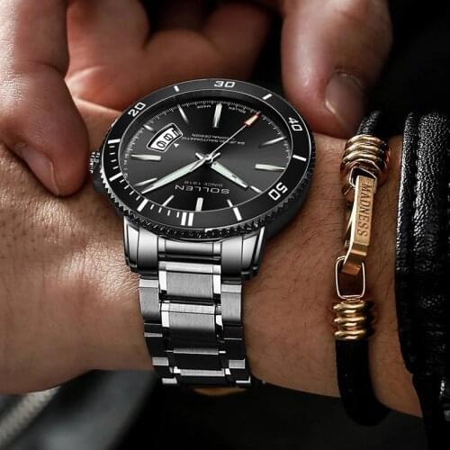 SOLLEN Mens Watches Classic Mechanical Watch Men Stainless Steel Luxury Men Automatic Watches Business Waterproof Clock Man