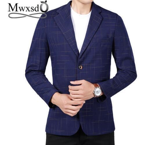 Mwxsd mens casual Suit Blazer men stripe plaid blazer jacket business Slim fit male blazer masculino 2019 vetement homme