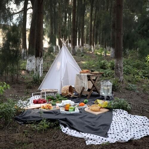 SWEETGO Picnic tools Picnic mat & basket bread dessert plates food table Camping garden party tent fruit basket Outing props