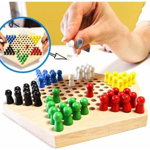 Chinese Checker Game Set Wooden Educational Board Kids Classic Halma Chinese Checkers Strategy Family Game Pieces Backgammon