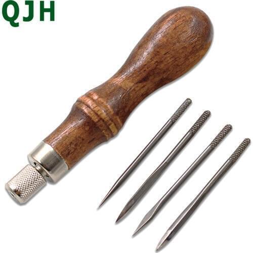 Leather Awl Tools Stitching Awl Pin DIY Leather Tent Sewing Awl Pin Hole Punch Repair Tool Wood Steel Diamond Punch Awl Pin