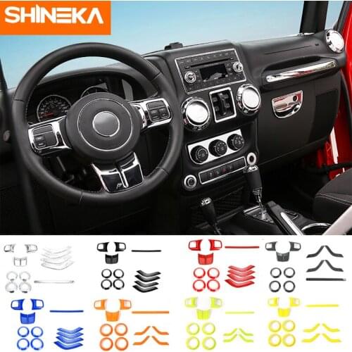 SHINEKA Interior Mouldings 12PCS ABS Car Steering Wheel Trim Air Condition Vent Cover Stickers For Jeep Wrangler JK 2011-2017