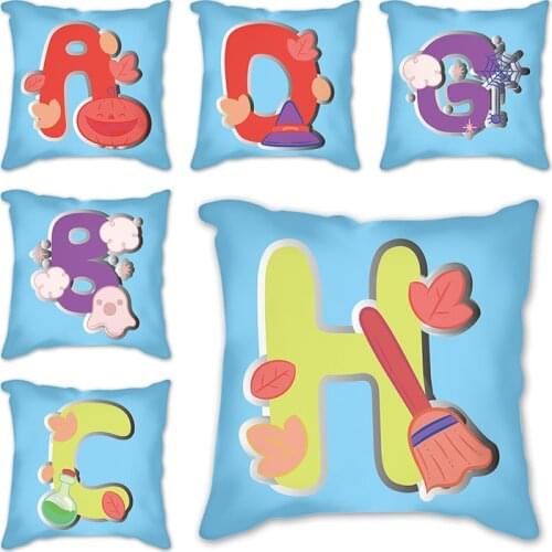 Blue Cartoon 26 English letters Sofa Cushion Cover Decorative Pillowcase Polyester Throw Pillow Cases Home Decor Pillowcover