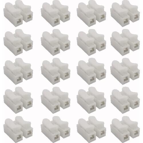 100Pcs 2Pin Wire Wiring Connectors CH2 Quick Splice Cable Lock Terminal Block Barrier Spring Press Type