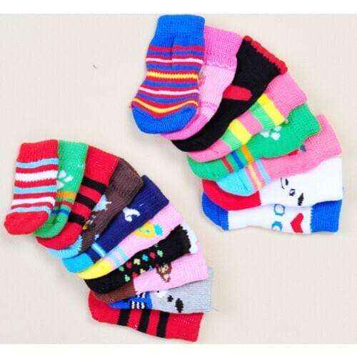Warm Puppy Dog Shoes 4pcs/Set Soft Pet Knits Socks Cute Cartoon Anti Slip Skid Socks for Small Dogs Wear Slip On Paw Protector
