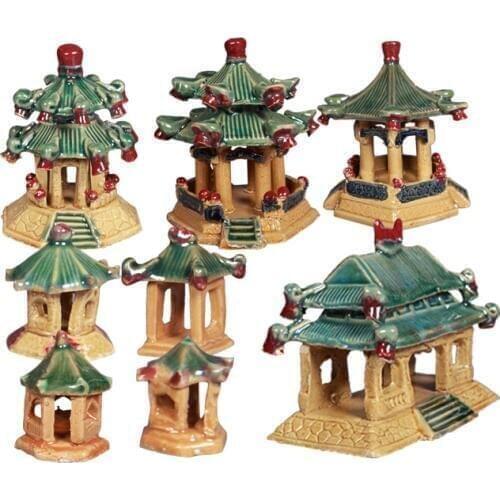 Home Decoration Crafts Figurines Miniatures Ceramics Vintage Bonsai Mini Pavilion Rockery Accessories Aquarium Decorate