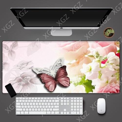 Yuzuoan XL Pink Flower Landscape Computer Mouse Pad Professional Gaming Accessories Big Gamer Desk Keyboard Pad for Girls