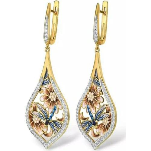 DIWENFU 14K Yellow Gold 1 Carats Diamond Earring for Women Bizuteria White Topaz Gemstone Orecchini Kolczyki Drop Earring Female