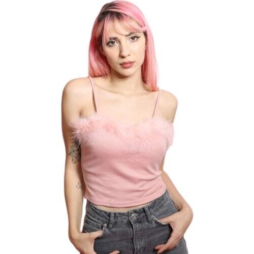 Womens Sexy Lace Up Fur Strappy Bandeau Crop Top Elastic Cotton Camis Sleeveless Short Straps Tank Tops Off Shoulder Vest Bar