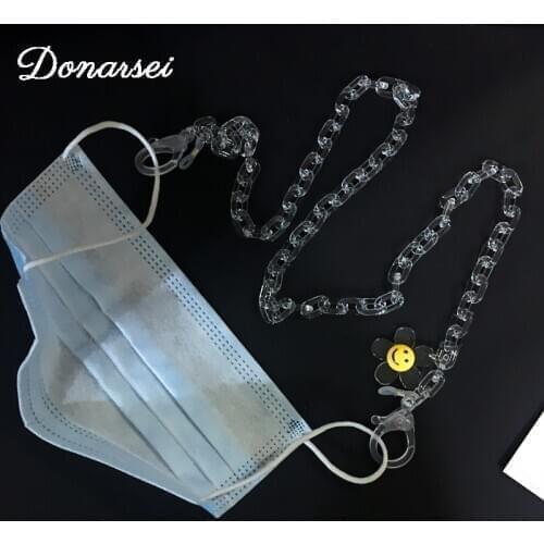 2020 New Fashion Cuban link Mask Chains Holder For Women Anti-lost Sunglass Face Mask Lanyard Smiley Face Flower Long Necklace