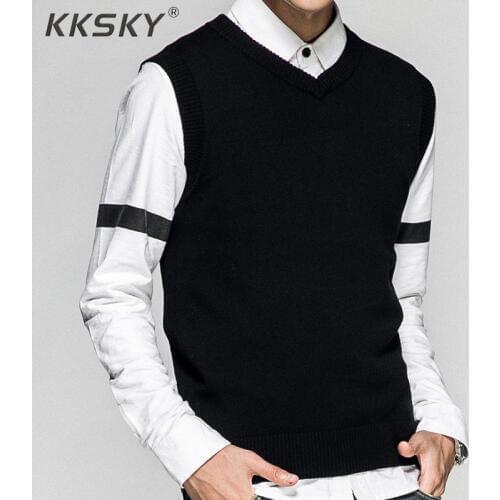 2019 New Style Mens Vest Pullover Solid Color Sweater 100% Cotton Autumn And Winter Sleeveless Casual Sweater Hot Sale For Male