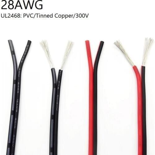 1M 2 Pin Electric Copper Wire 28AWG Lamp Lighting Cable PVC Insulated Double Cords Extend Connect Line White Black Red UL2468