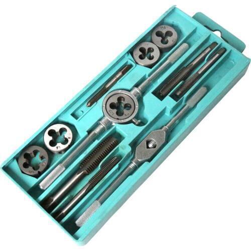 12 Piece Metric Tap and Die Set Plastic Case Silk Awl Winch Including 5 Tap 5 Die M6 M7 M8 M10 M12 2 Winch