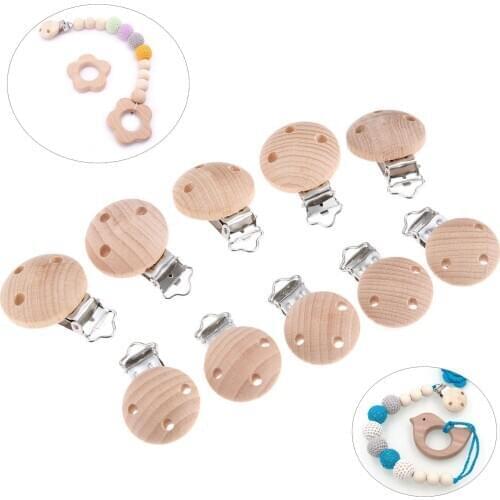 2pcs Beech Wood Baby Pacifier Clips Holder Round Solid Color Cute Infant Pacifier Nipple Clasps for Baby Product