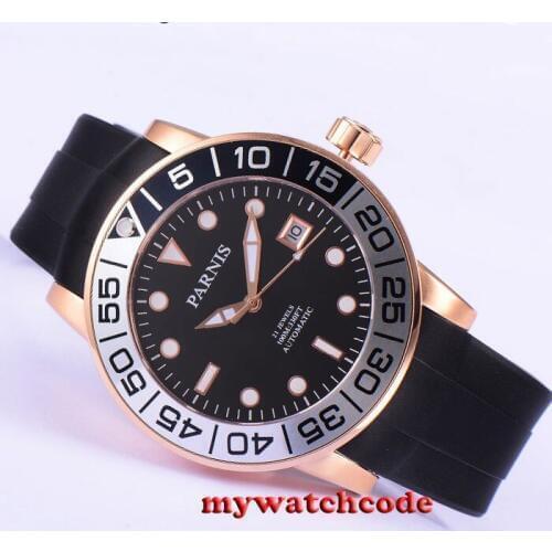 42mm Parnis black dial Sapphire glass 21 jewels Miyota automatic mens watch 601