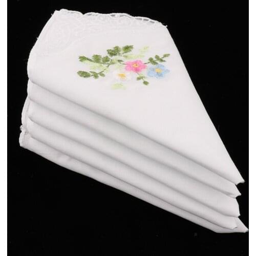 5pcs Cotton Floral Butterfly Lace Handkerchief Wedding Hanky