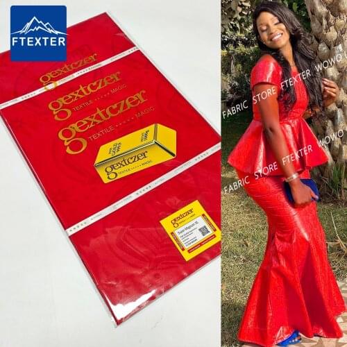 5 Yards Bright Red Special Price Keep Shiny Basin Riche Gextcze 2021 African Lace Fabric For Senegar Bazin Riche Sewing Material