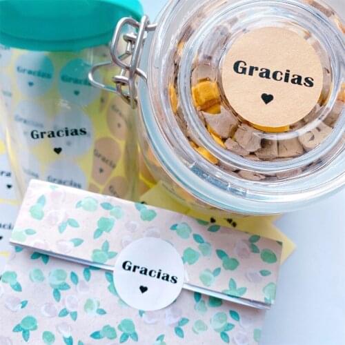 500pcs Round Kraft Paper Seal Sticker Gracias Spanish DIY Label Handmade Scrapbooking Envelope Stationery Sticker Wholesale