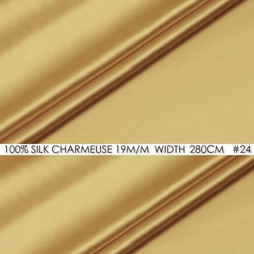 CISULI 100% SILK CHARMEUSE SATIN Fabric 19momme 280cm Plus Wide Pure Silk Bedsheet and Pillow Material Light Golden 24