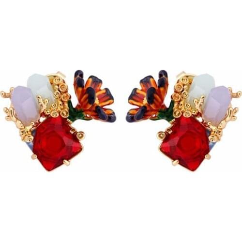 European and American temperament fashion garden series 925 silver needle stud earrings enamel glaze niche design earrings