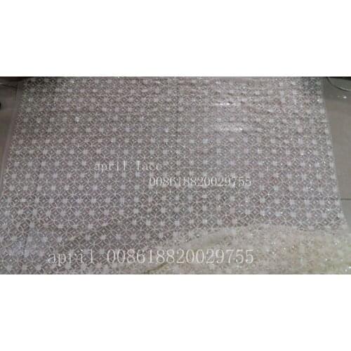 Hll032 cream white sparkle floral 5yards glued glitter net tulle mesh for wedding/party/prom dress/fashion show