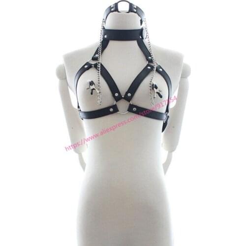 PU Leather Bondage Restraints Nipple Clamps Slave bdsm Collar mouth gag female chastity belt Adult Games Sex Toys for Couples