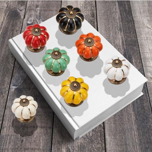 Pumpkin Ceramic Handles 40mm Drawer Knobs Cupboard Door Handles Single Hole Cabinet Handles with screws Furniture Handles