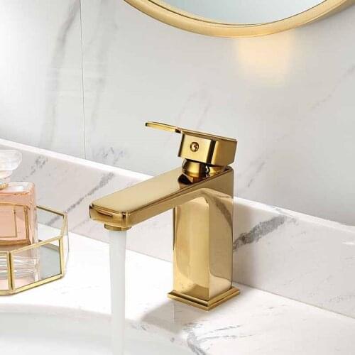 Basin Faucets Brass Sink Mixer Tap Hot and Cold Golden plated Bathroom Faucet Square Deck Mounted Toilet Sink Water Crane Mixer