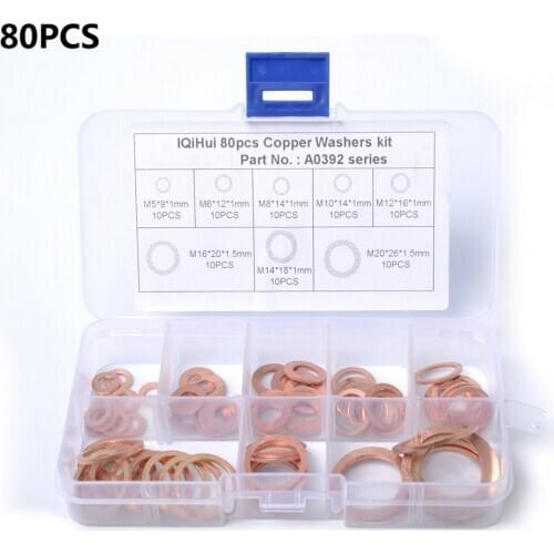 80/120PCS/Set Car Copper Washer Car Engine Oil Drain Solid Copper Ring Gaskets Flat Washer Seal Kit