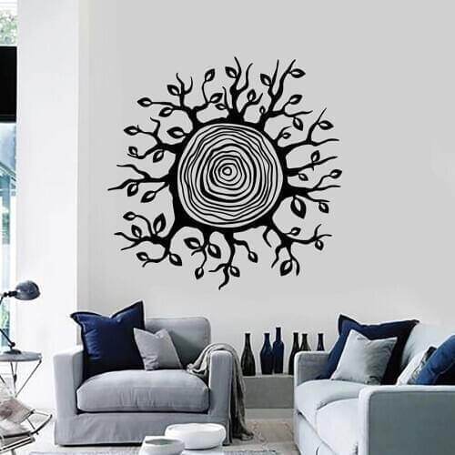 Wall Decal Tree Leaves Stump Circles Layers Nature Art Mural Home Decor for Bedroom Baby Room Nursery Window Vinyl Stickers M956