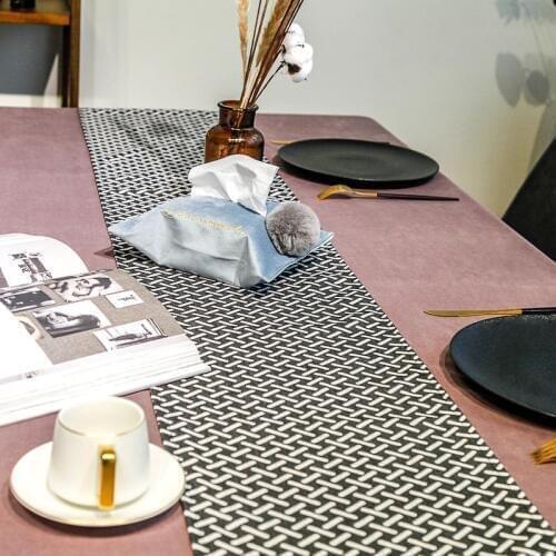 DUNXDECO Table Runner Long Table Cover Fabric Modern Simple Black Geometric Linen Cotton Blend Mat Home Decorating Textile