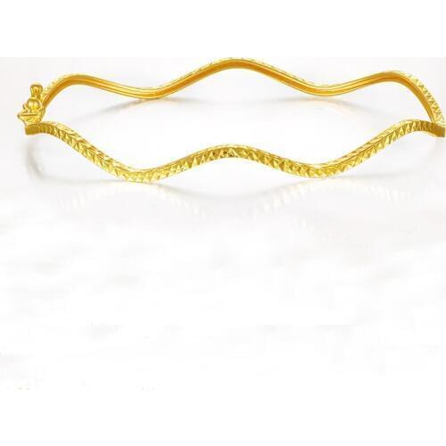 Solid AU750 Yellow Gold Bangle Women Wave Bangle 2g