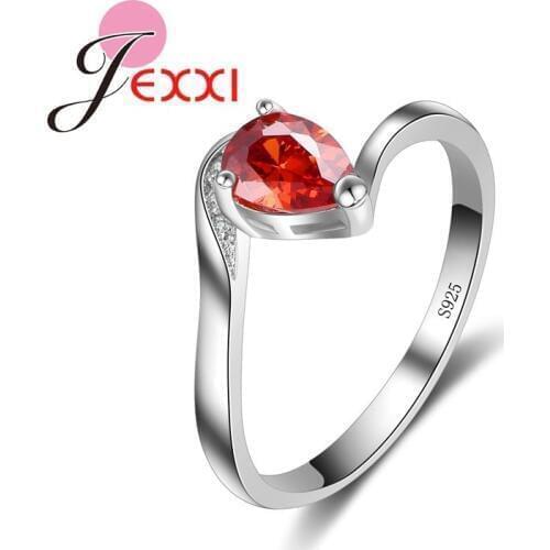 Wholesale Fashion Engagement 925 Sterling Silver Red heart shape Cubic Zircon Ring Women Wedding Anniversary Jewelry